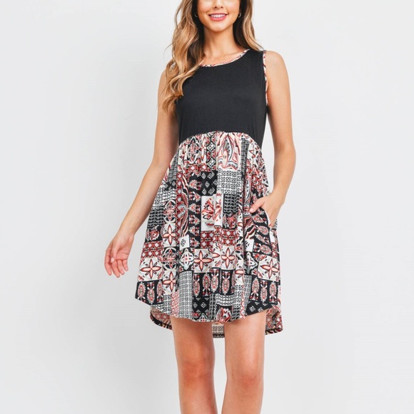 NEW SOFT Black and Red Boho Stretch Dress - Picture 3 of 10